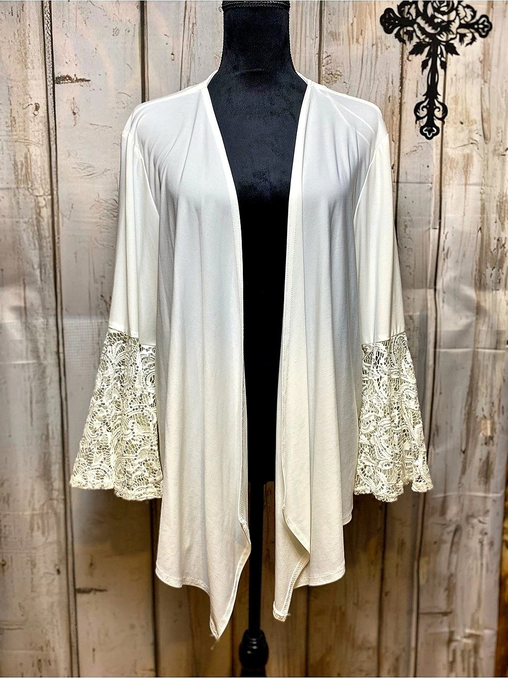 R&M Richards Lace Sleeve Open Front Jacket Bell Sleeves Size 1X Like New